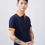 T恤藏青橙领短袖POLO衫