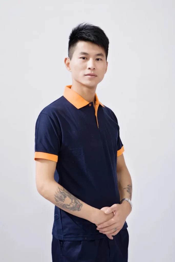 T恤藏青橙领短袖POLO衫D507上身实拍