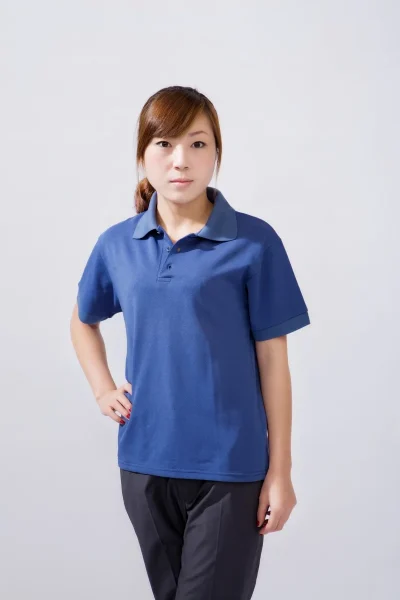 T恤蓝色女款短袖POLO衫D509上身实拍